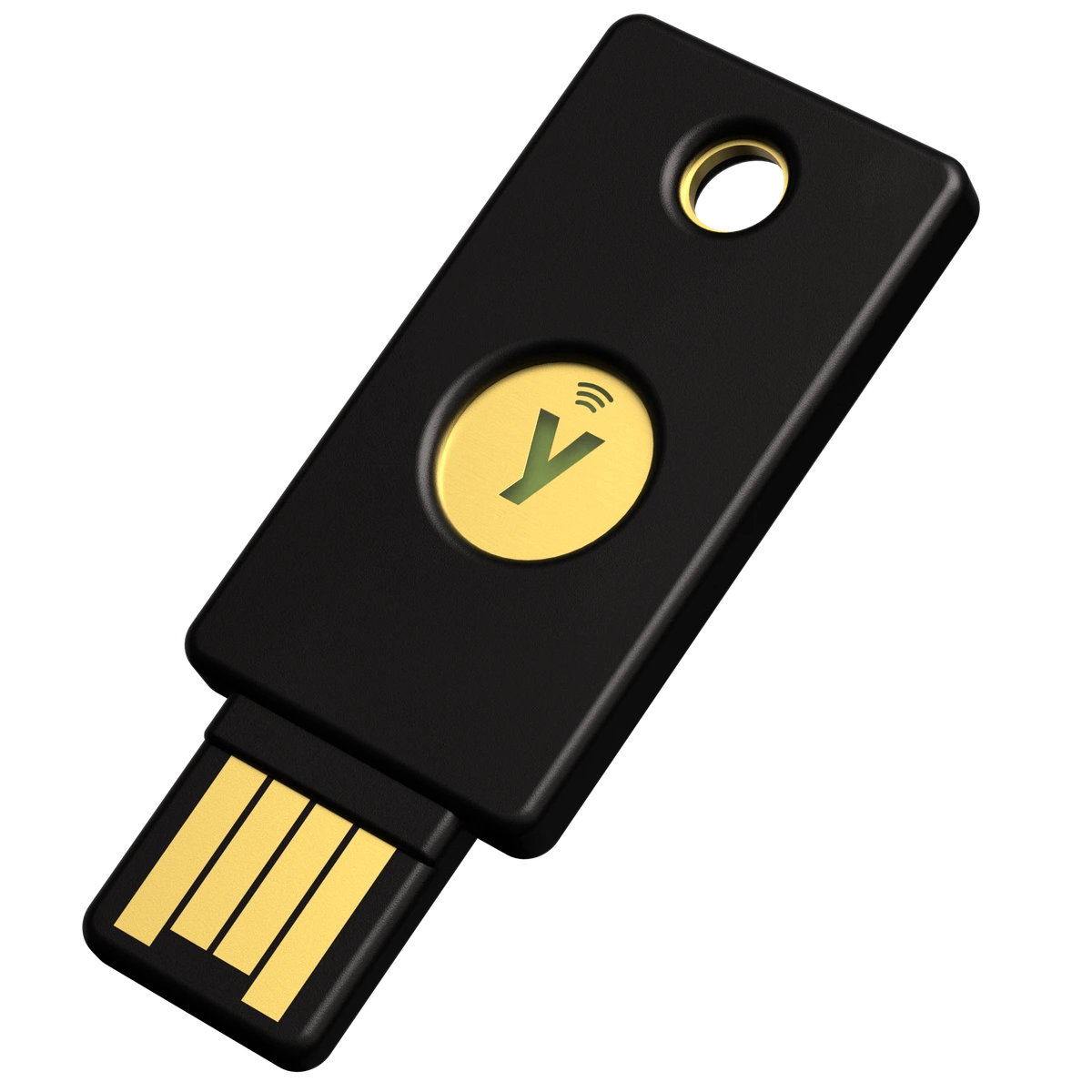 Security Key NFC by Yubico — crni ključ s USB-A priključkom i zlatnom dodirnom plohom