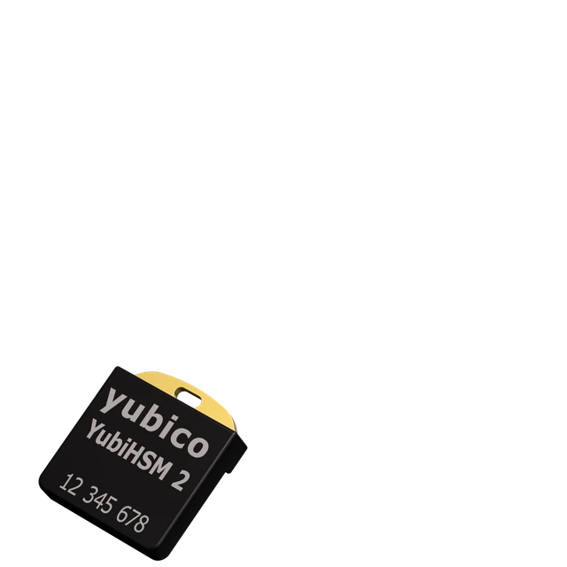 YubiHSM 2 — crni nano modul s USB-A priključkom, pod kutom