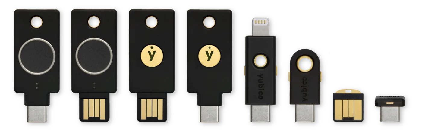 Obitelj YubiKey 5 ključeva — USB-A, USB-C, NFC, Lightning i Nano izvedbe